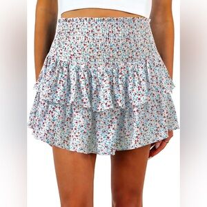 Cute High Waist Ruffle Mini Skirt Floral A Line Pleated Short Skirt.